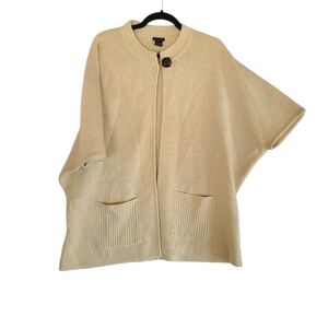 Tally Ho Vintage Oversized Knit Cape Cardigan Cream/ 1 Button Open Front Pockets